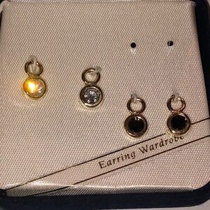 Elegant Gold Tone Rhinestone and Black Earring Jacket Set